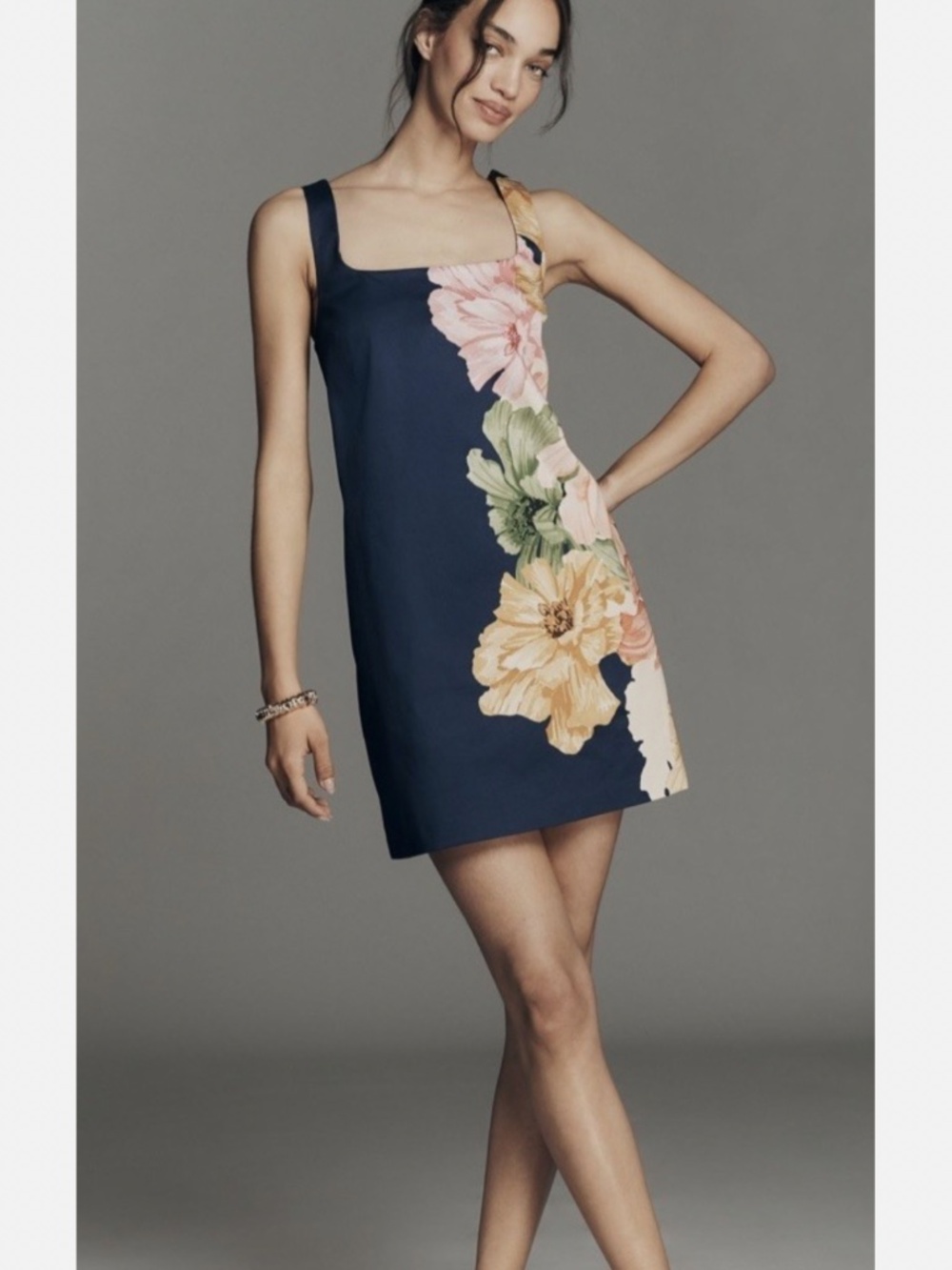 Maeve Square-Neck Navy Floral Mini Dress - NWT - Size S - Navy with Floral - Picture 1 of 5